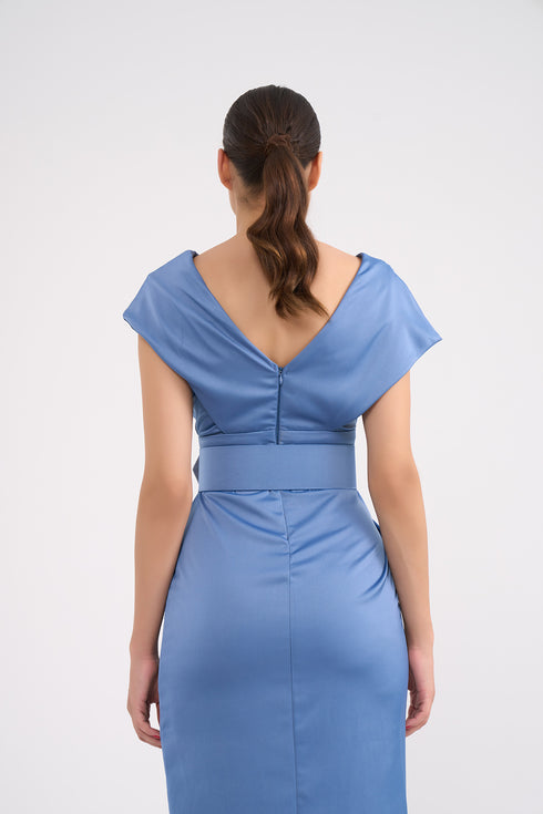 Pleated Thick Waist Belt Detailed Dress
